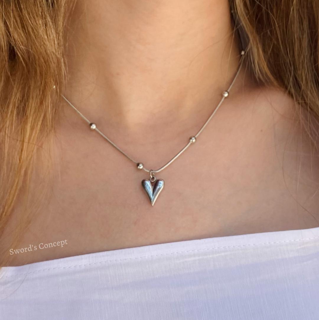 Çelik Gümüş Kalp Kolye - Görsel 2